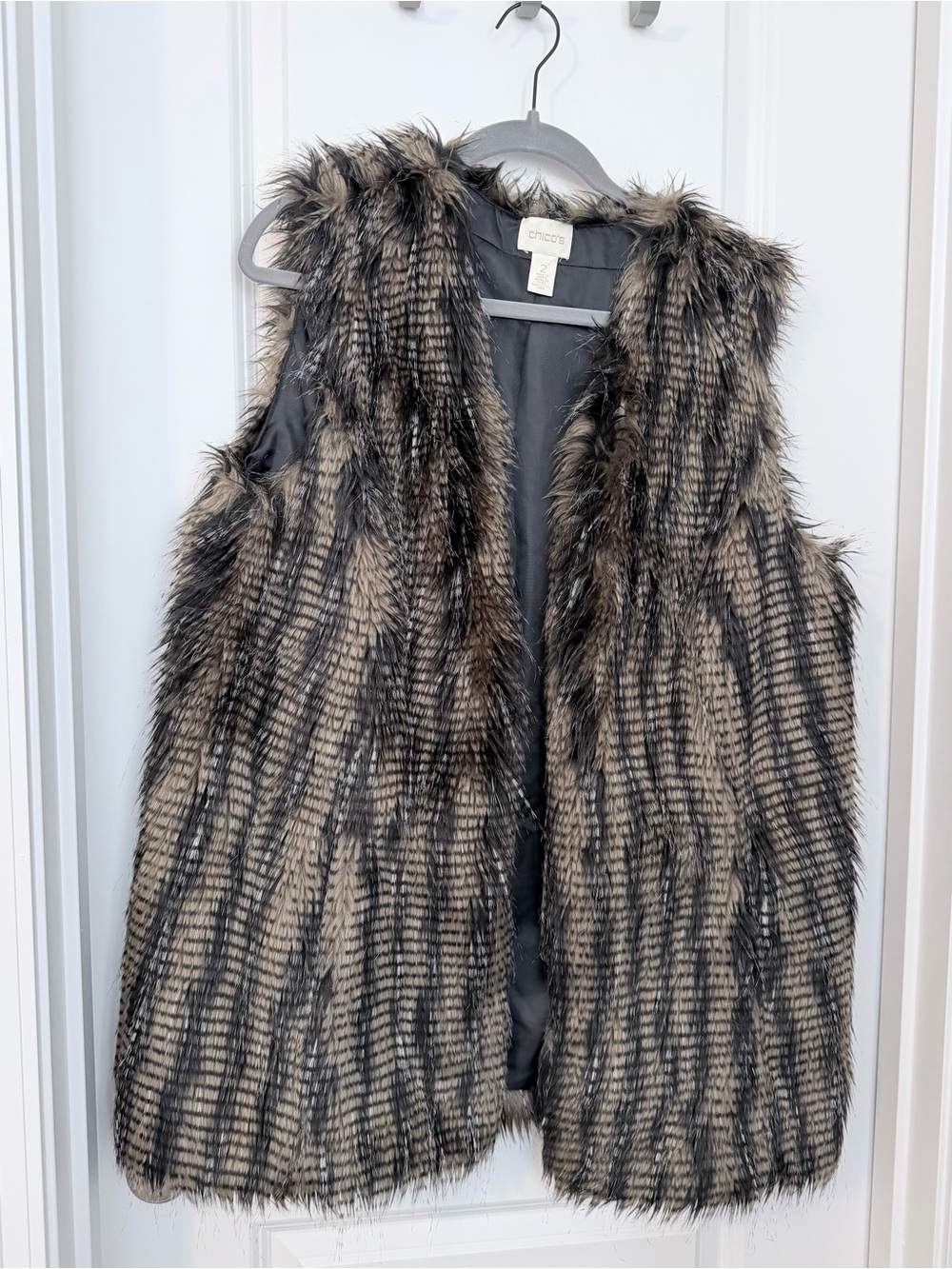 Chico's Faux Fur Vest in Brown and Black Striations